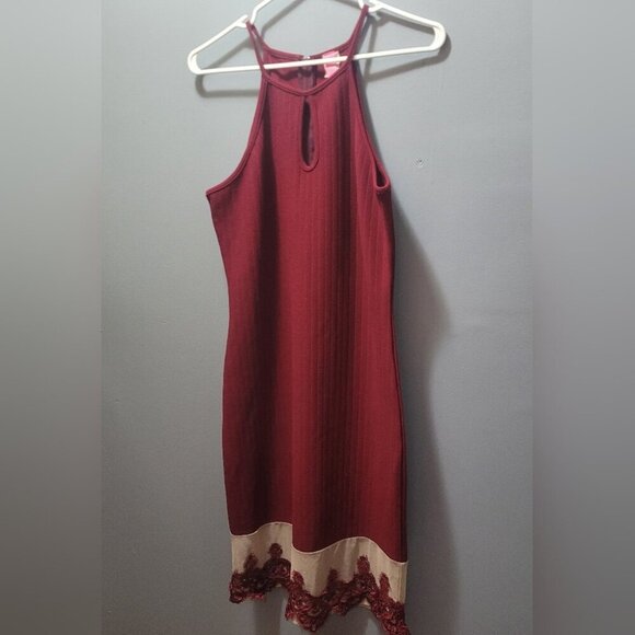 Route 3 Red Halter Lace Trim Dress S - Picture 2 of 10